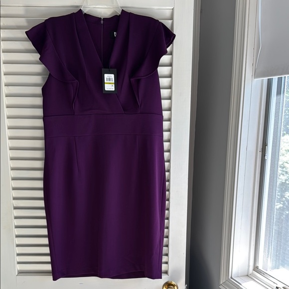 Dkny Purple Sheath Mini Dress with Flutter Cap Sleeves - Picture 1 of 4
